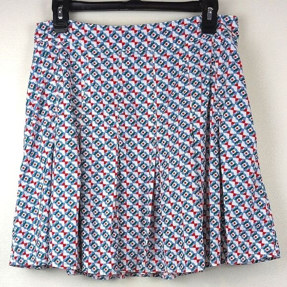 Maeve by Anthropologie Pleated Red and Blue A-Line Flirty Skater Skirt Size 8 - Picture 3 of 13